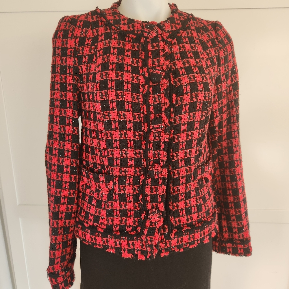 Express Tweed Houndstooth Snap Front Jacket - image 1